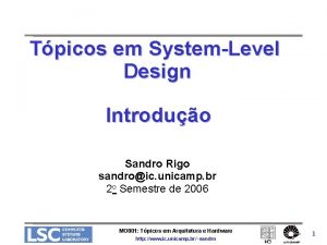 Tpicos em SystemLevel Design Introduo Sandro Rigo sandroic
