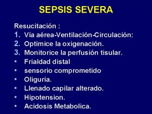 SEPSIS SEVERA Resucitacin 1 Va areaVentilacinCirculacin 2 Optimice