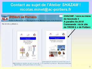 Contact au sujet de lAtelier SHAZAM nicolas minetacpoitiers