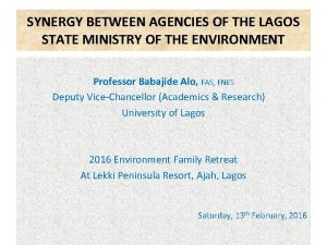 SYNERGY BETWEEN AGENCIES OF THE LAGOS STATE MINISTRY