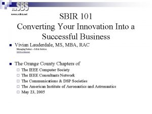 SBIR 101 Converting Your Innovation Into a Successful