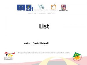 List autor David Hainall Listy charakteristika a vznam