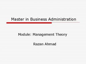 Master in Business Administration Module Management Theory Razan