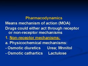 Pharmacodynamics Means mechanism of action MOA Drugs could