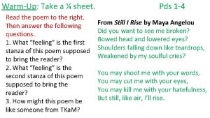 WarmUp Take a sheet Read the poem to