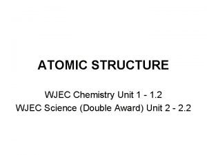 ATOMIC STRUCTURE WJEC Chemistry Unit 1 1 2