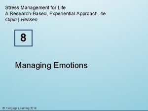 Stress Management for Life A ResearchBased Experiential Approach