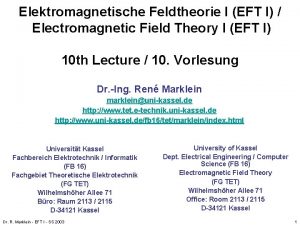 Elektromagnetische Feldtheorie I EFT I Electromagnetic Field Theory