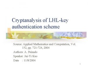 Cryptanalysis of LHLkey authentication scheme Source Applied Mathematics