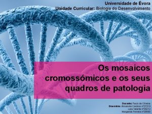 Universidade de vora Unidade Curricular Biologia do Desenvolvimento