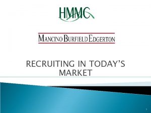 RECRUITING IN TODAYS MARKET 1 Recruiting What are