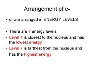 Arrangement of e e are arranged in ENERGY
