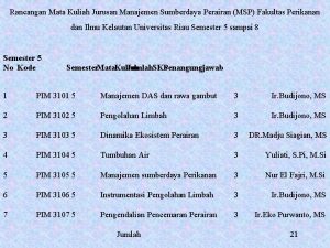 Rancangan Mata Kuliah Jurusan Manajemen Sumberdaya Perairan MSP