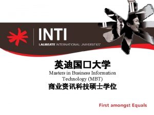 Masters in Business Information Technology MBT MBT Dr