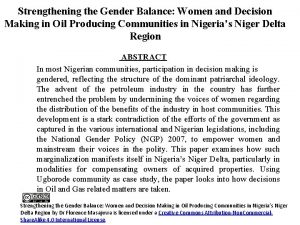 Strengthening the Gender Balance Women and Decision Making