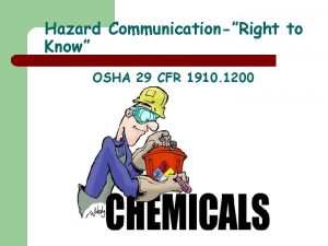 Hazard CommunicationRight to Know OSHA 29 CFR 1910