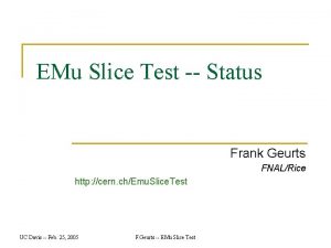 EMu Slice Test Status Frank Geurts FNALRice http