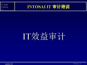 IT audit training for INTOSAI IT IT September