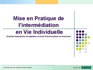 Mise en Pratique de lintermdiation en Vie Individuelle