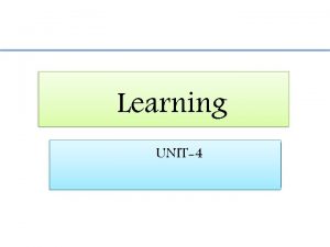 Learning UNIT4 LEARNING Introduction Learning is a process