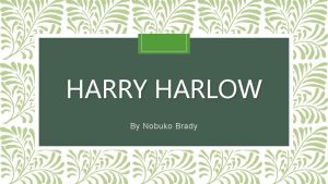 HARRY HARLOW By Nobuko Brady Harry Frederic Israel