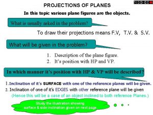 PROJECTIONS OF PLANES In this topic various plane