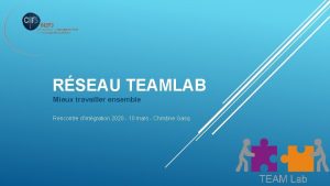 RSEAU TEAMLAB Mieux travailler ensemble Rencontre dintgration 2020