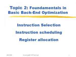 Topic 2 Foundamentals in Basic BackEnd Optimization Instruction