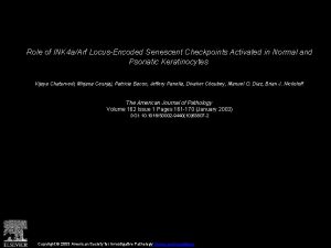 Role of INK 4 aArf LocusEncoded Senescent Checkpoints