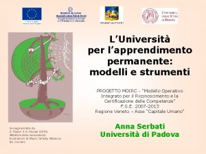 LUniversit per lapprendimento permanente modelli e strumenti PROGETTO