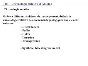 TD 1 Chronologie Relative et Absolue Chronologie relative