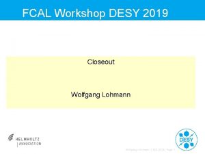 FCAL Workshop DESY 2019 Closeout Wolfgang Lohmann 19