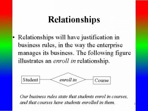 Relationships Relationships will have justification in business rules