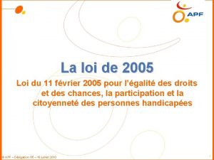 La loi de 2005 Loi du 11 fvrier