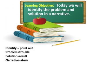 Learning Objective Today we will identify the problem