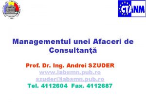 Managementul unei Afaceri de Consultan Prof Dr Ing