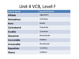 Unit 4 VCB Level F First 10 Words