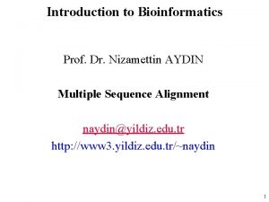 Introduction to Bioinformatics Prof Dr Nizamettin AYDIN Multiple