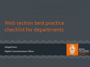 Web section best practice checklist for departments Abigail