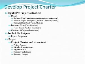 Develop Project Charter Input Pre Project Activities PSo