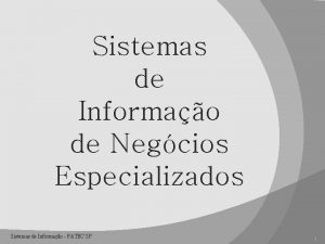 Sistemas de Informao de Negcios Especializados Sistemas de