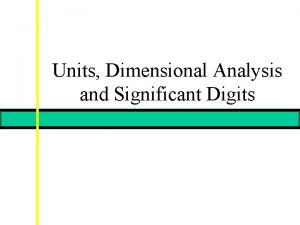 Units Dimensional Analysis and Significant Digits Standards of
