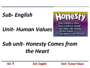 Sub English Unit Human Values Sub unit Honesty
