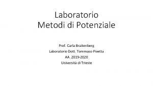 Laboratorio Metodi di Potenziale Prof Carla Braitenberg Laboratorio