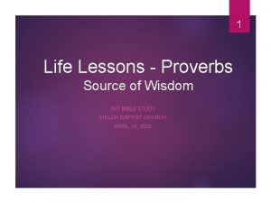 1 Life Lessons Proverbs Source of Wisdom TNT