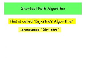 Shortest Path Algorithm This is called Dijkstras Algorithm