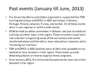 Past events January till June 2013 PreUniversity Works