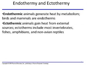 Endothermy and Ectothermy Endothermic animals generate heat by