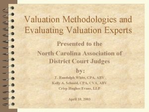 Valuation Methodologies and Evaluating Valuation Experts Presented to