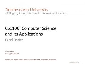 CS 1100 Computer Science and Its Applications Excel